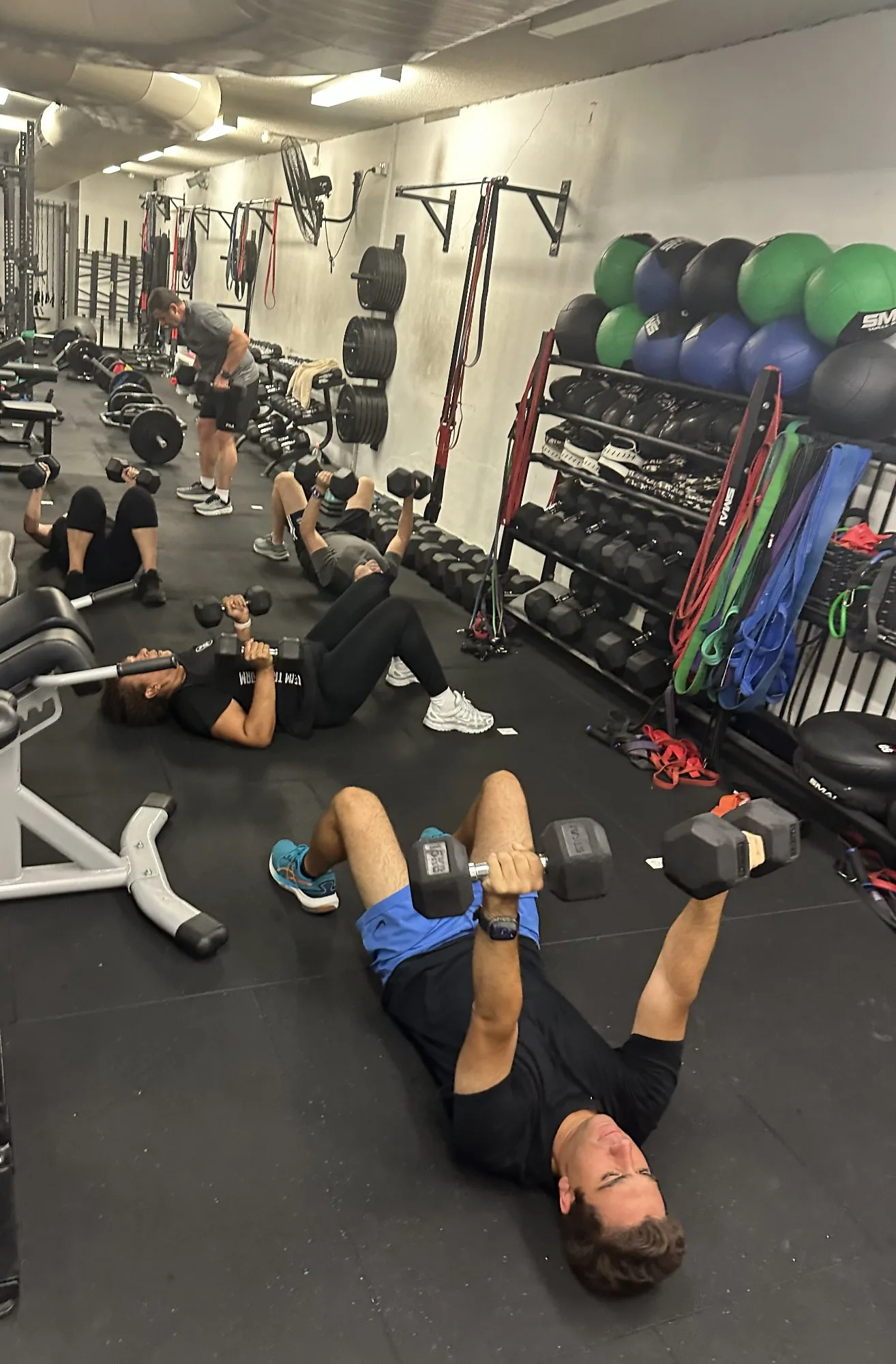 Members training with dumbbells